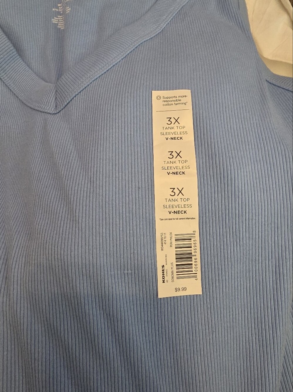 Kohls 3X Light Blue Ribbed Tank Top - V-Neck Sleeveless